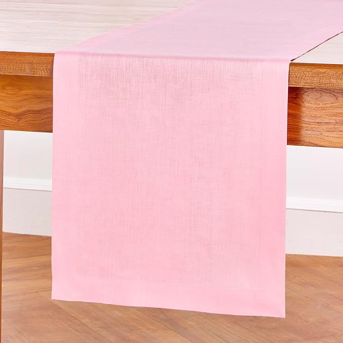 Solino Home Linen Table Runner 60 Inches - 100% Pure Linen Pink Lemonade Table Runner 14 x 60 Inch Ideal for Dresser and Coffee Tables - Halloween - Fete
