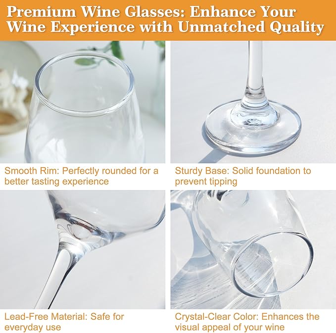 Crystal Wine Glasses Set of 6-12oz Long Stem Wine Glass, Clear Pretty Crystal Glassware, Hand Blown Drinkware, Unique Stemware Wine Glass Holiday Gift Set
