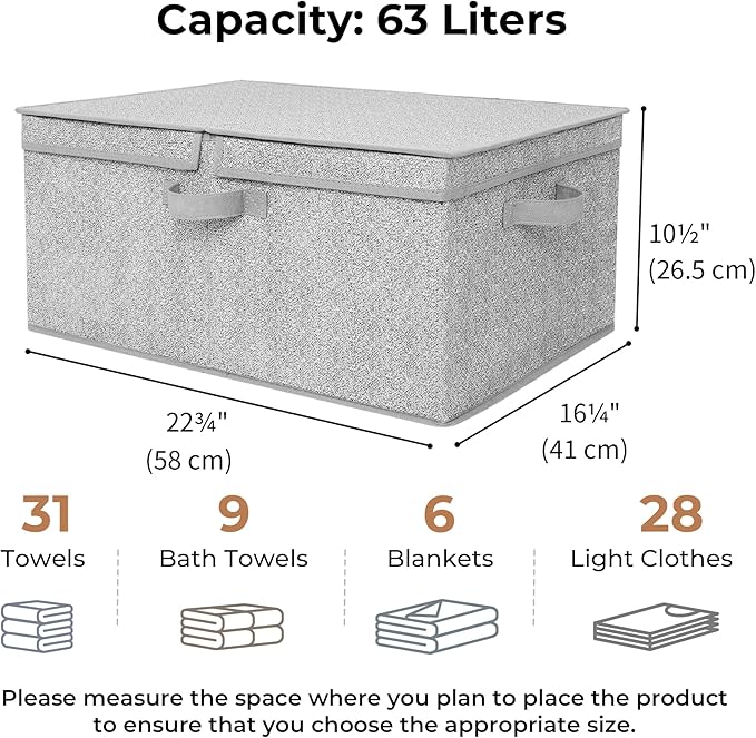 GRANNY SAYS Fabric Storage Bin with Lid, Decorative Storage Box, Extra Large Storage Baskets, Closet Organizer, Gray, 1-Pack