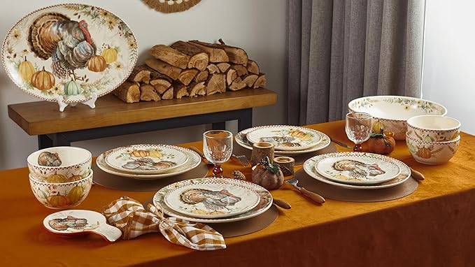 Bico Blessing Season Dinner Plates Set of 4, 11 Inch Large Ceramic Plates for Pasta, Steak, Stylish Serving Dishes, Microwave and Dishwasher Safe, Gift for Housewarming and Thanksgiving