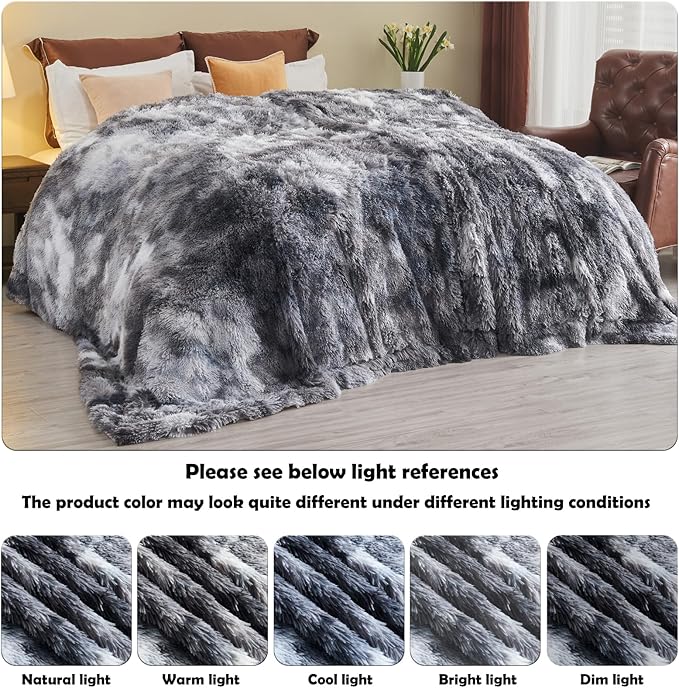 GONAAP Fuzzy Faux Fur Throw Blanket Twin Size Tie-dye Marble Black Super Soft Cozy Plush Fuzzy Shaggy Blanket for Couch Sofa Bed (Tie-dye Marble Black, Twin(60"x80"))