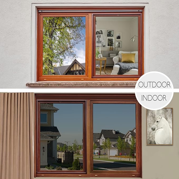 HIDBEA One Way Privacy Window Film, Daytime Mirror Reflective Heat Control UV Sun Blocking Non-Adhesive Static Cling Window Tint for Home and Office(Black-Silver, 41.3 Inch x 19.6 Feet)