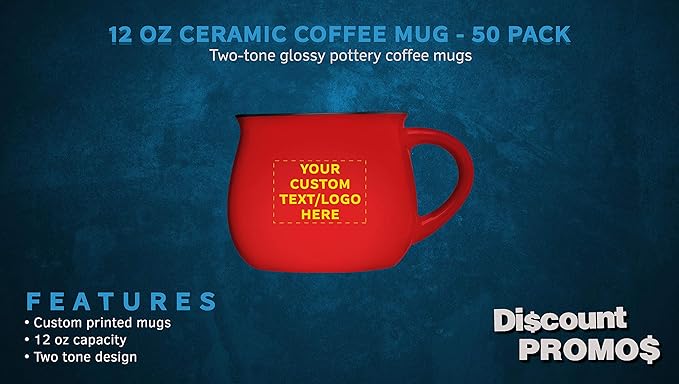 Custom Glazed Campfire Coffee Mugs 12 oz. Set of 50, Personalized Bulk Pack - Perfect for Coffee, Tea, Espresso, Hot Cocoa, Other Beverages - Red
