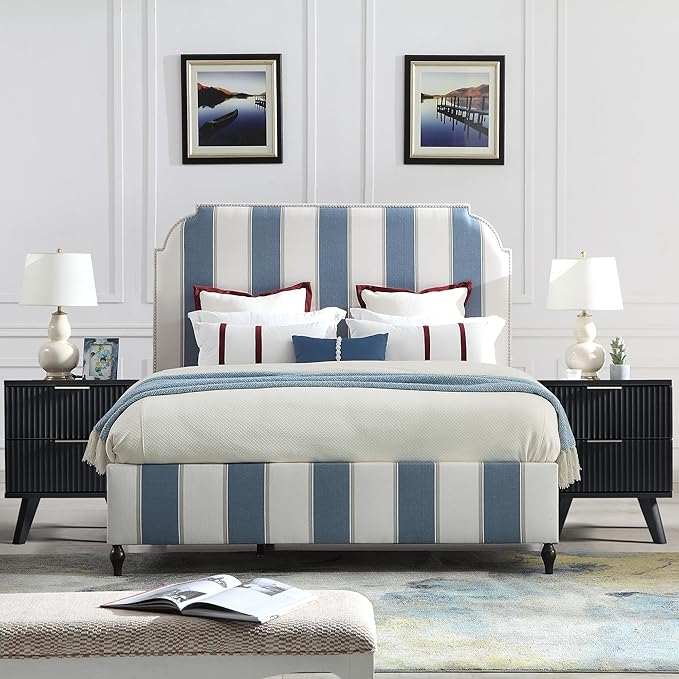 Fluted Nightstand, Mid Century Modern 2 Drawer Bedside Table for Bedroom, Small Dresser Night Stand Side Table End Tables with Wood Drawer Storage for Bedroom Closet(Black)