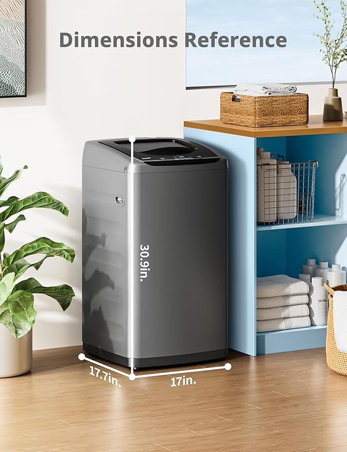 Comfee Portable Washing Machine, 0.9 cu.ft Compact Washer With LED Display, 5 Wash Cycles, 2 Built-in Rollers, Space Saving Full-Automatic Washer