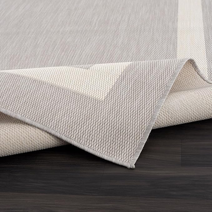 CAMILSON Outdoor Rug 5x7,Modern Outside Rugs for Patios Porches Waterproof Durable Washable Non-Shedding, Easy-to-Clean Indoor Outdoor Area Carpet (5 x 7, Bordered - Gray/White)