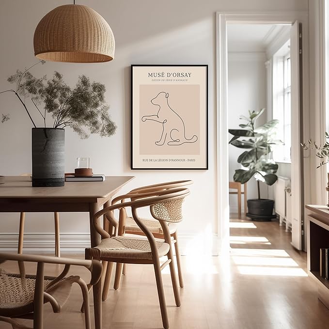 Poster Master Vintage Poster - Retro One Line Dog Drawing Print - Dog Art - Minimal Gift for Men, Women, Animal Lover - Abstract Wall Decor for Home, Office, Bedroom - 8x10 UNFRAMED Wall Art