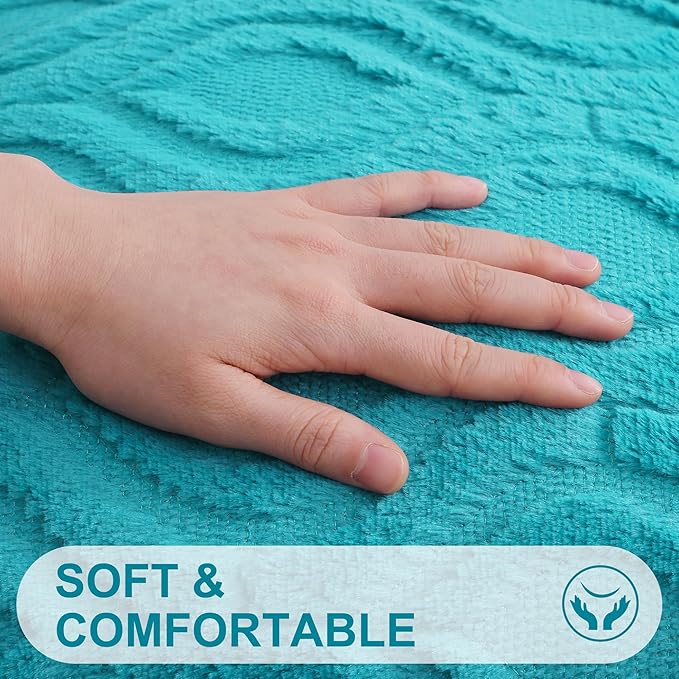 decorUhome Fall Throw Pillow Covers 24x24 Inch Set of 2, Soft Plush Decorative Faux Fur Turquoise Solid Couch Pillow Covers, Accent Farmhouse Neutral Square Euro Pillow Cases for Sofa Bed Living Room