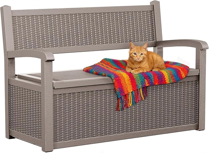 80 Gallon Storage Bench Deck Box, Waterproof and Lockable Outdoor Storage Furniture for Patio, Garden, and Porch – Perfect for Storing Garden Tools and Cushions (Gray)