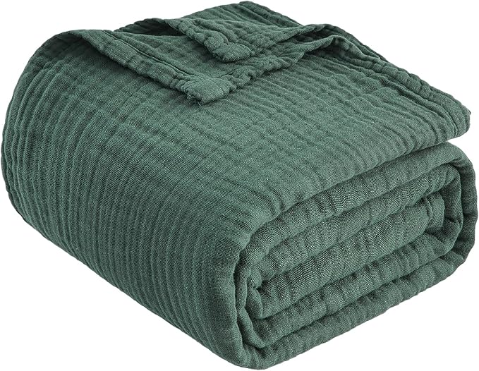 EMME Cotton Muslin Large Throw Blanket Couch Breathable Gauze Blanket Soft Lightweight Bed Blankets Adults (Forest Green, 50"x70")