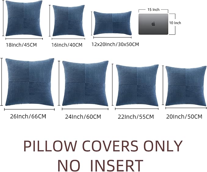 Fancy Homi 2 Packs Dusty Blue Decorative Throw Pillow Covers 20x20 Inch for Living Room Couch Bed Sofa, Rustic Farmhouse Boho Home Decor, Soft Corss Corduroy Patchwork Accent Cushion Case 50x50 cm