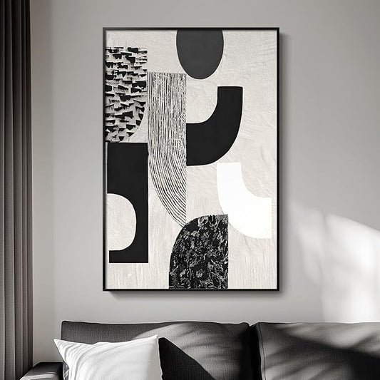Framed Black and White Abstract Wall Art, Modern Minimalist Canvas Prints Paintings Artwork for Walls, Geometric Pictures for Living Room Dining Room Bedroom Office Bathroom Wall Decor 24x36 In