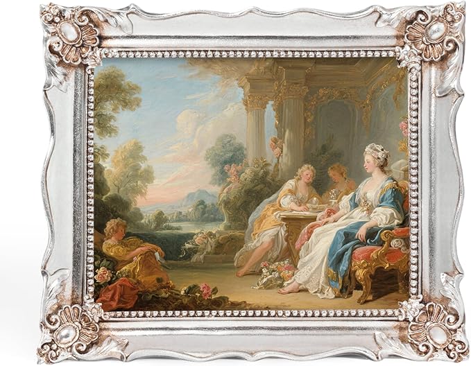 8x10 Vintage Picture Frame with Embossed Flower Design, Silver Ornate Frame for 8x10 or 5x7 Pictures with White Mat, Hand-Crafted Resin Antique Frames for Tabletop & Wall Hanging, Home Decor (Silver)