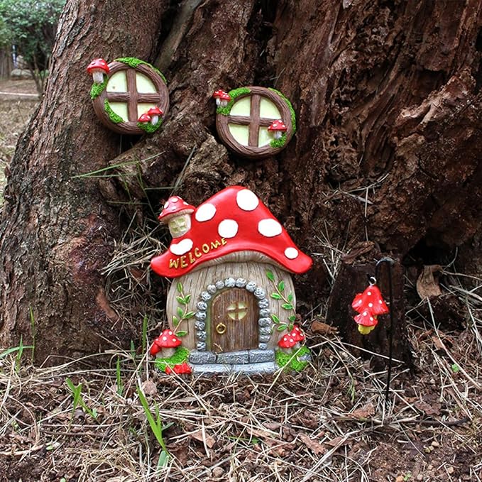Garden Fairy Decor for Outside Wall Tree Decoration Fairy Door and Window Accessories, Butterfly Mushroom Leaves Fairy House Kit, Fairy Garden Decor, Fairy Garden Decor, Fairy Garden Decorations