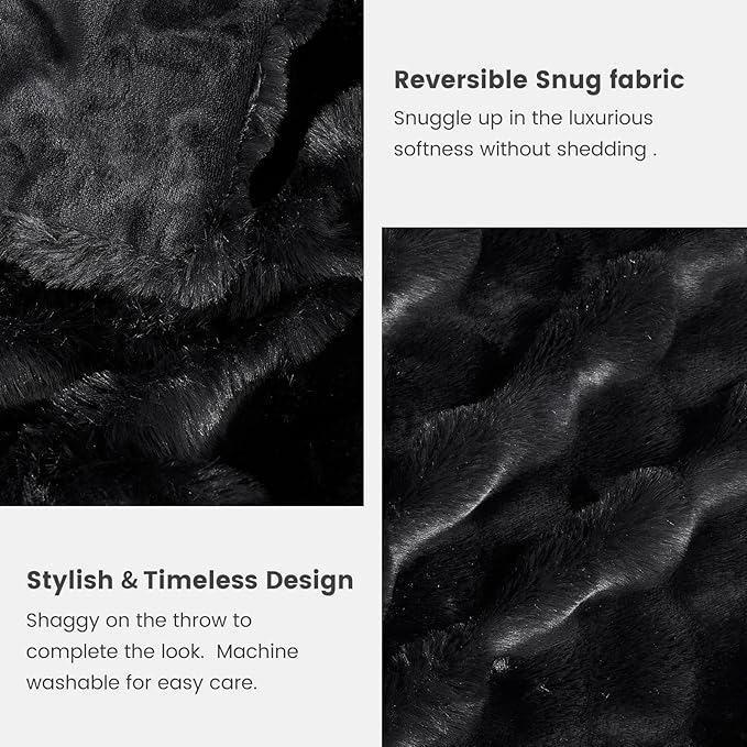 Cozy Bliss Faux Fur Throw Blanket for Couch, Fuzzy Soft Plush Thick Bubble Blanket for Sofa Bedroom Living Room, 60 * 80 Inches Black