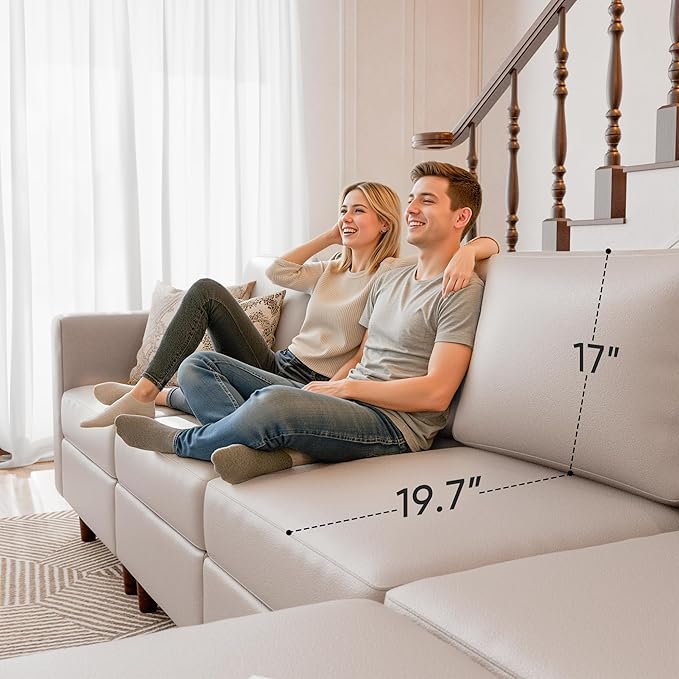 118.5" Luxury Modular Sleeper Sofa Bed with Storage Seat, 8 Seat Sectional Couch Deep Seat with Reversible Chaises & Removable Cover - Whitesand Faux Leather