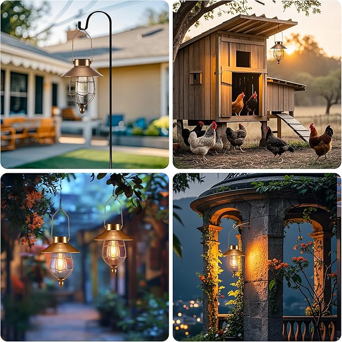 pearlstar 2 Pack Solar Lantern Outdoor Hanging Light Waterproof Metal Solar Lamp for Yard Garden Pathway Patio Porch Decor(Copper)