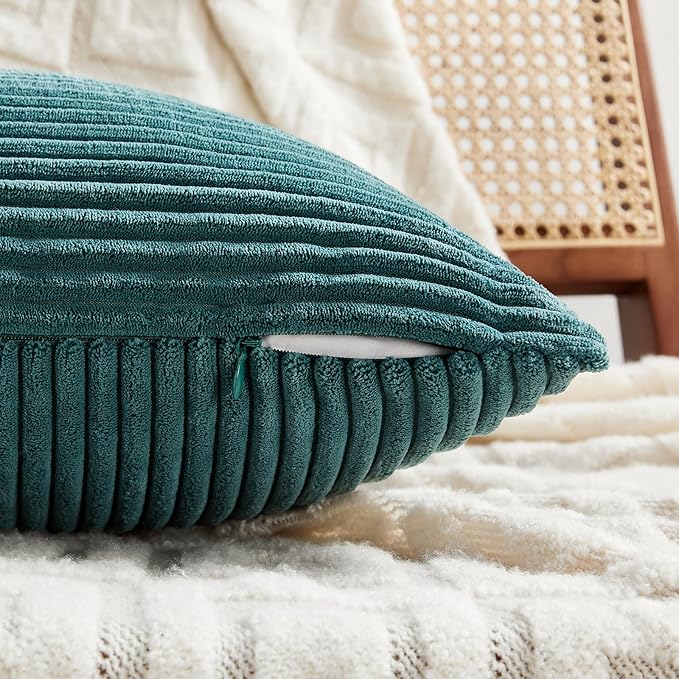 Fancy Homi 2 Packs Teal Euro Decorative Throw Pillow Covers 28x28 Inch for Couch Bed Sofa, Rustic Farmhouse Boho Home Decor, Soft Corss Corduroy Patchwork Textured Square Cushion Case 71x71 cm
