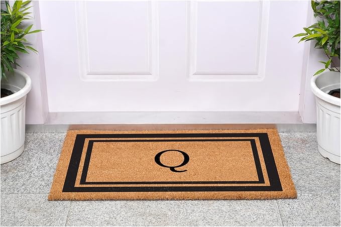 Calloway Mills 152961830Q Black Border 18" x 30" Monogram Doormat, (Letter Q)