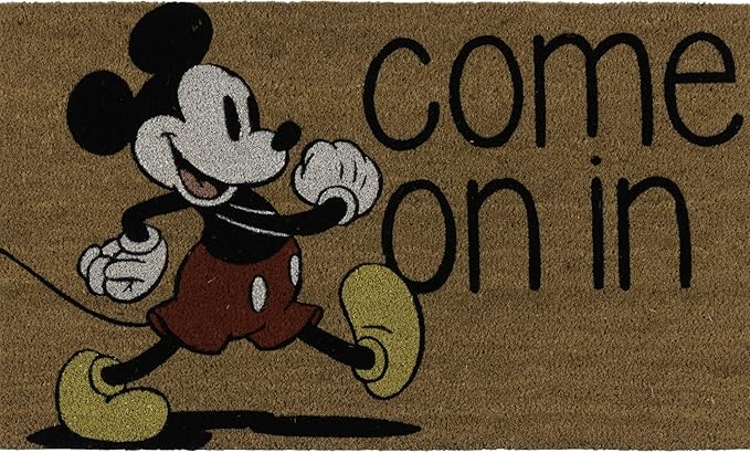 Gertmenian Disney Mickey Mouse Coir Doormat - 2x3 Welcome Mat (2-Pack), Ideal for High Traffic Areas in Front Door, Garage, Entryway - Love/Hello, 47533