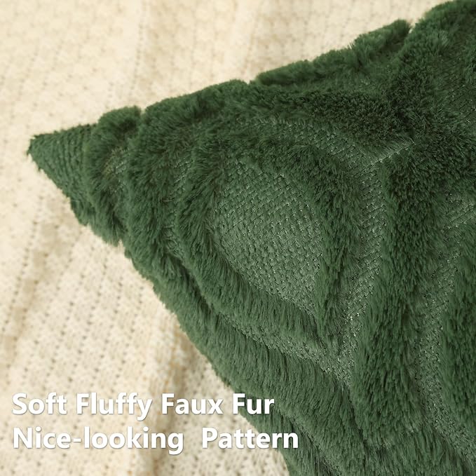 decorUhome Throw Pillow Covers 16x16 Inch Set of 2, Soft Plush Decorative Faux Fur Forest Elf Solid Couch Pillow Covers, Accent Farmhouse Neutral Square Euro Pillow Cases for Sofa Bed Living Room