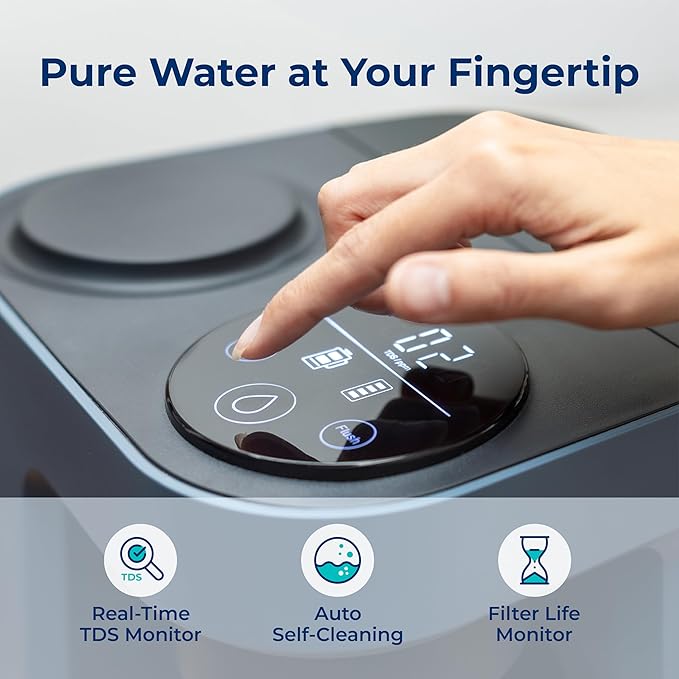 Bluevua RO100ROPOT-LITE Countertop Reverse Osmosis Water Filter System, 5 Stage Purification, 3:1 Pure to Drain, Portable Water Purifier (No Installation Required) (Blue)