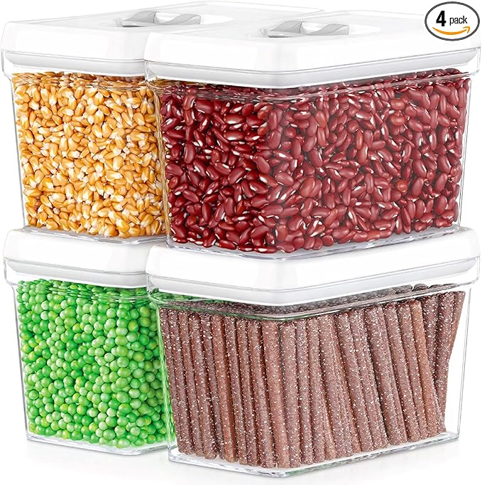 DWËLLZA KITCHEN Airtight Food Storage Containers - Pantry Snacks Kitchen Container, Baking Supplies, 4LB Sugar & Flour Canister - 4 Pc Set All Same Size - Clear Plastic BPA-Free - Keeps Fresh & Dry
