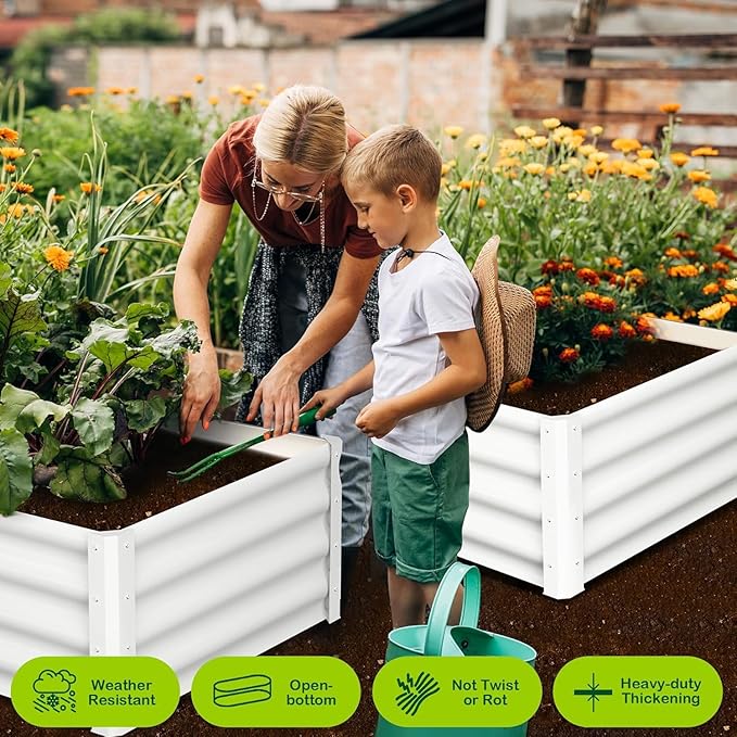 6x3x1ft Large Outdoor Planter Boxes Kit Set of 2, Galvanized Raised Bed Planter with Open-Ended Base Design, Elevated for Outdoor Plants, Durable Raised Bed for Gardening,Beige
