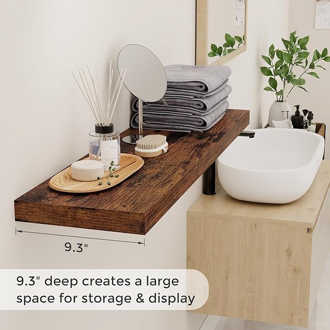 40 Inch Floating Shelvese, 40" W x 9" D Floating Shelf Set of 2, Farmhouse Wood Wall Shelves for Bedroom, Kitchen, Wall Mounted Deep Shelving for Home Decor, Rustic Brown Color