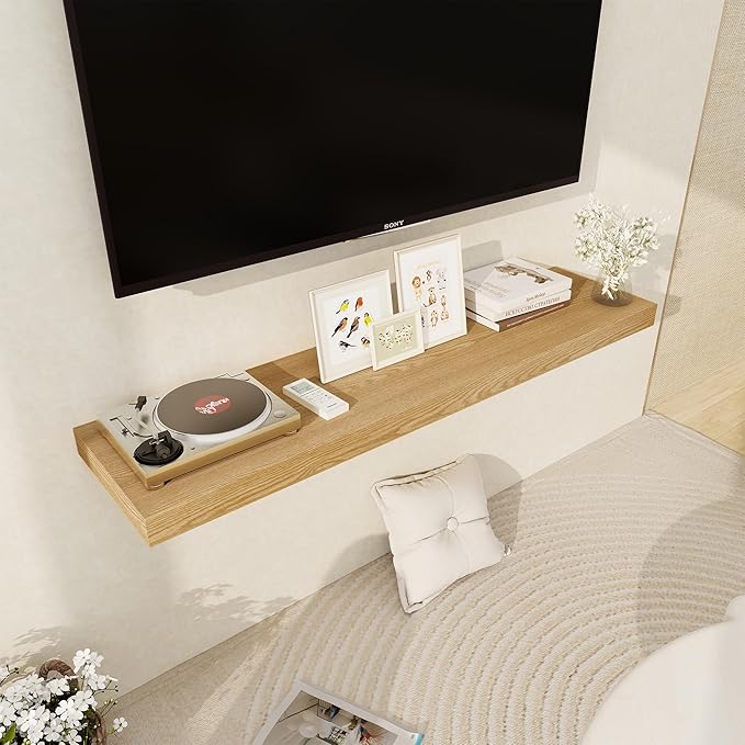 Floating Shelves 48 Inch Long, 12 Inch Deep Floating Shelves for Wall, 48 x 12 Large Wall Shelves for Home Storage & Display, 2" Thicked Floating Shelf for Bedroom, Living Room, Oak Color, 1 Pack