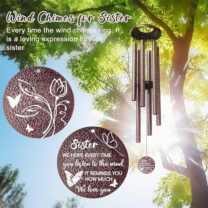 Gifts for Sister, 25''Wind Chimes, Birthday Gifts for Sister, Soul Sisters Unique Gift for Women,Thanksgiving,Christmas Day Gift Ideas for Love Rreminder