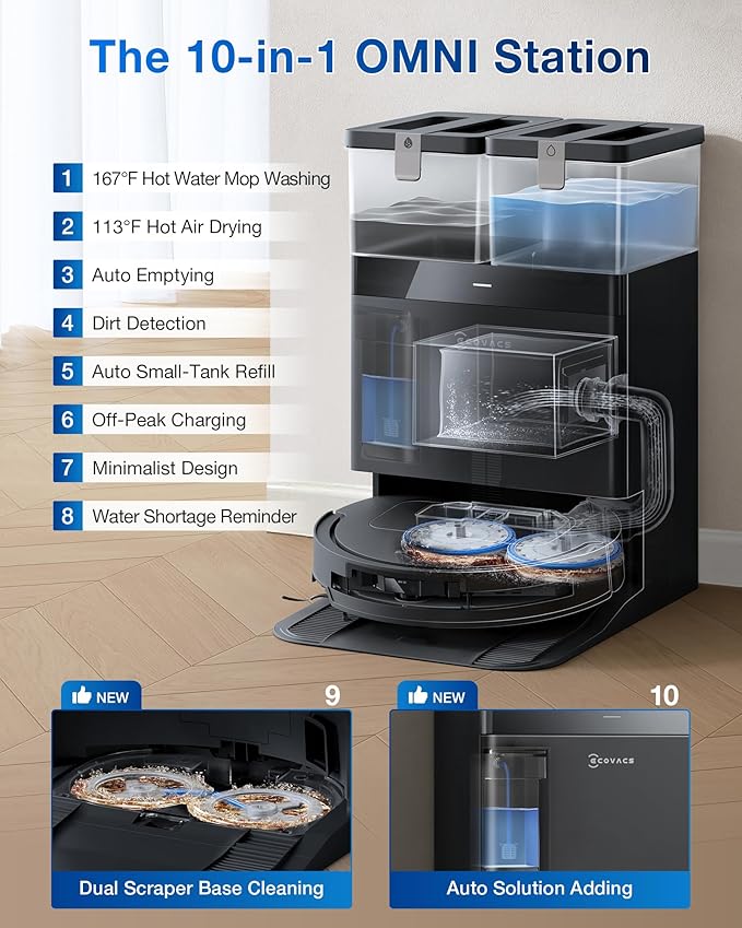 ECOVACS DEEBOT T50 PRO Omni Robot Vacuum and Mop, 3.19” Ultra-Slim, 15,000Pa Suction, ZeroTangle 2.0, TruEdge Edge Cleaning, AIVI 3D Obstacle Avoidance, Auto Mop Wash & Dry, Self-Emptying