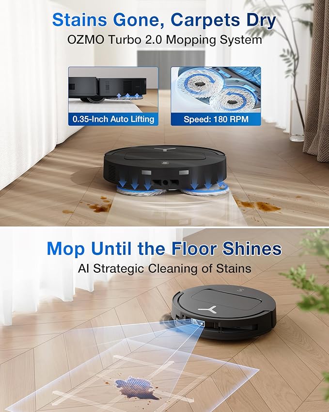 ECOVACS DEEBOT T50 PRO Omni Robot Vacuum and Mop, 3.19” Ultra-Slim, 15,000Pa Suction, ZeroTangle 2.0, TruEdge Edge Cleaning, AIVI 3D Obstacle Avoidance, Auto Mop Wash & Dry, Self-Emptying