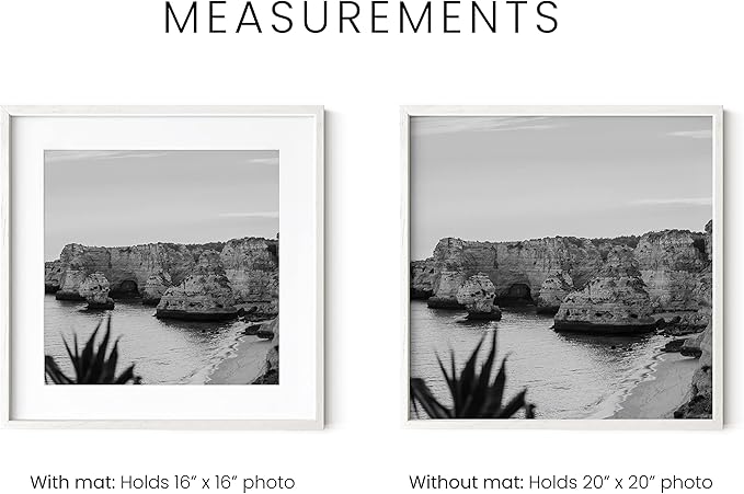 HAUS AND HUES Solid Oak Wood 20”x20” Picture Frames Matted to 16”x16” Set of 3-3 Piece White Square Frames, 20x20 White Picture Frames for Wall, White Frames 20 x 20, Gallery Wall Frame Set