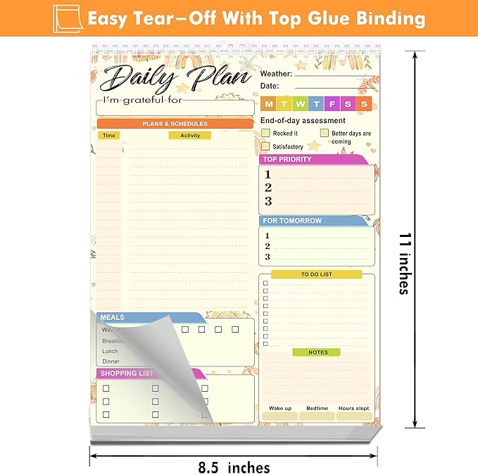 Daily planner notepad - Undated Daily Planner 52 Sheets 8.5" X 11" Daily for To-Do Lists, Habit Tracking, Academic Scheduling, and Productivity Goals - Perfect for Work, Home, and Office Organization| Rainbows
