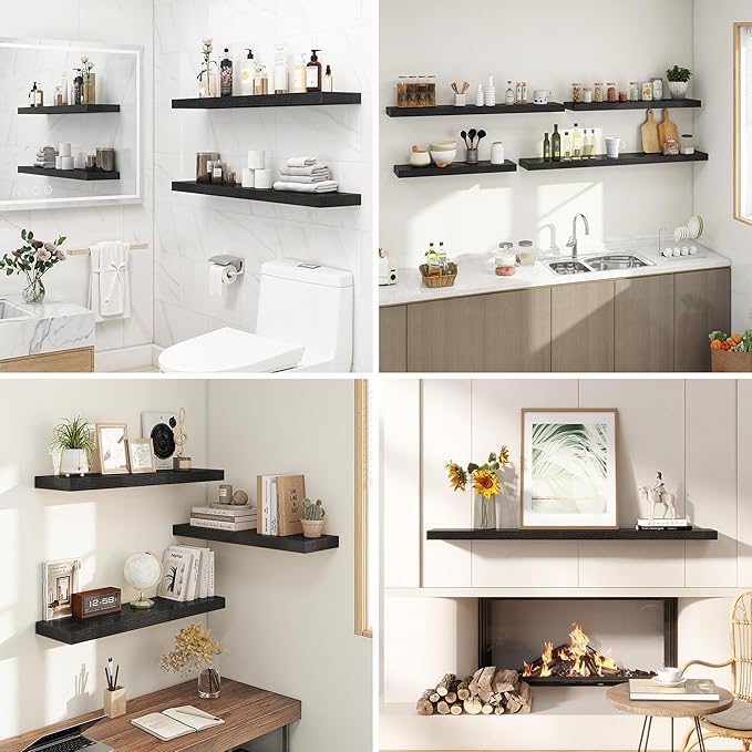 Dreamland 40 Inches Floating Shelves for Wall, 9.3" Deep Long Floating Shelves Set of 2, Large Display & Storage Shelf, Wall Shelf for Bathroom Bedroom Living Room Kitchen Office, Black