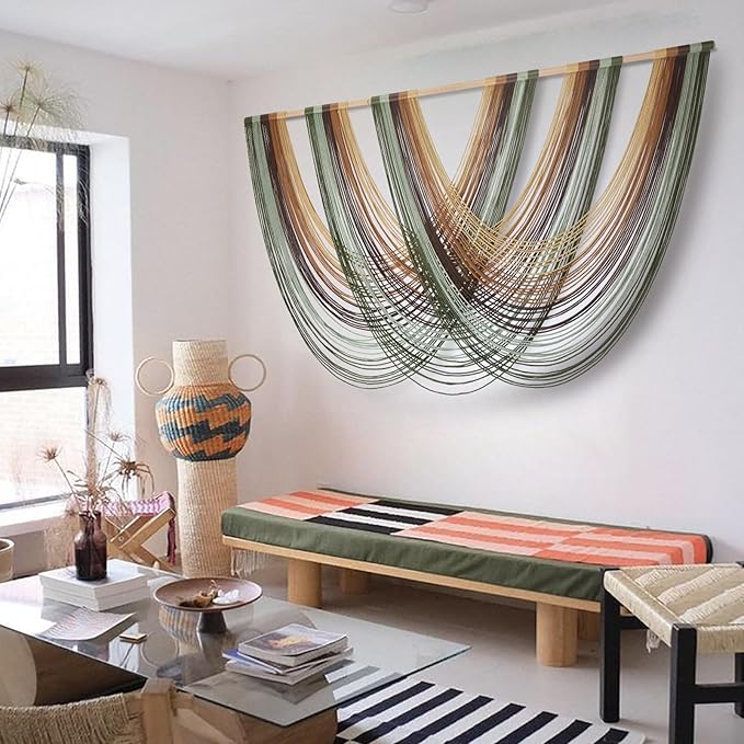 Flber Macrame Wall Hanging Boho Wall Decor Yarn Wall Art Tapestry Bedroom Living Room Nursery Apartment Home Decor 57" W x 31" L