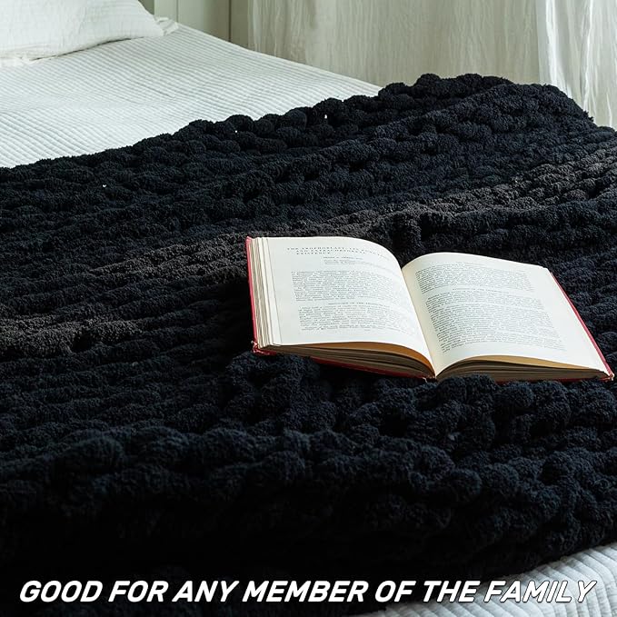 Chunky Knit Blanket - Luxury Soft Cozy 50 * 60 Throw Blanket,100% Woven Blanket Rope Knot Throw Blanket for Couch, Sofa, Home Decor, Gift - Machine Washable（Black）