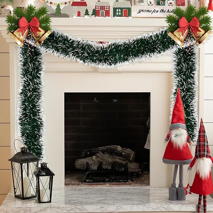 50 FT/15M Long Dark White Artificial Christmas Tinsel Garland Decorations DIY for Xmas Tree,Fireplace Mantel,Stairs Railing Outdoor Indoor Holiday Decor