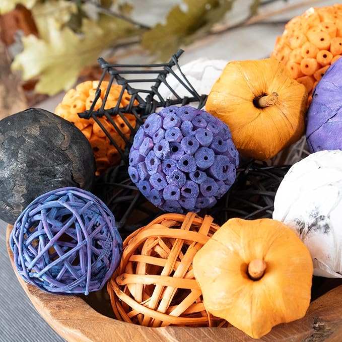 ANDALUCA Large Decorative Halloween Fall Vase Filler Bag with Orbs, Balls (Purple Orange)