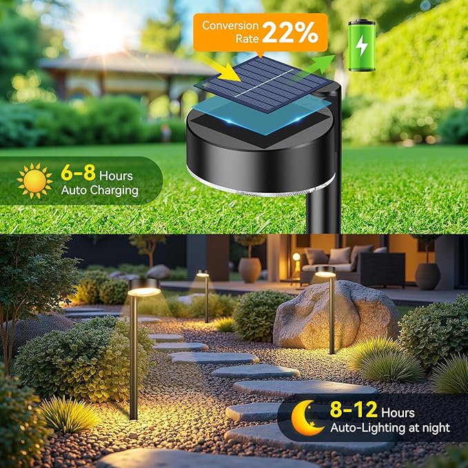 6 Pack Solar Pathway Lights Outdoor, 12 Brighter LED Solar Lights Outdoor Waterproof, Up to 12 Hrs Modern Path Light for Yard Garden Walkway Driveway Lawn