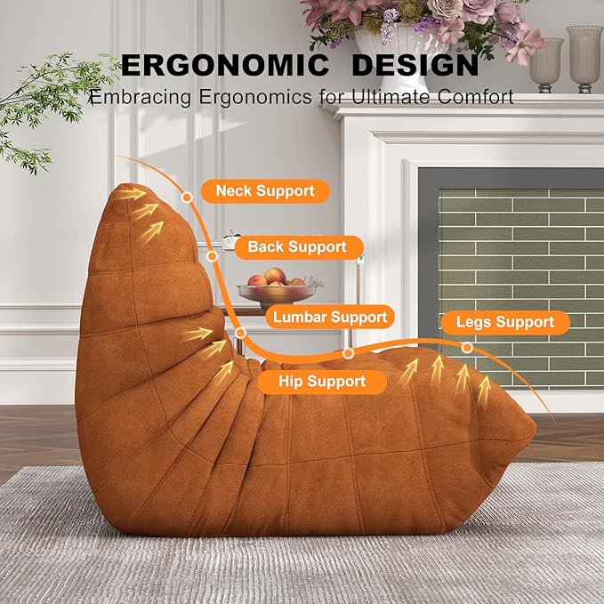 Full Foam Loveseat Sofa,Adults Bean Bag Chairs Floor Couch with Soft Waterproof Fabric,Armless Fireside Lounge Chair for Living Room,Apartment and Office (DarkOrange)