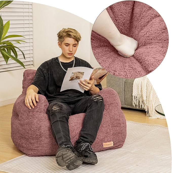 Bean Bag Chair with Filler, Bean Bag Sofa with Tufted Soft Stuffed Filling, Fluffy and Lazy Sofa, Comfy Cozy BeanBag Chairs with Memory Foam for Dorm, Apartment, Living Room (Red)