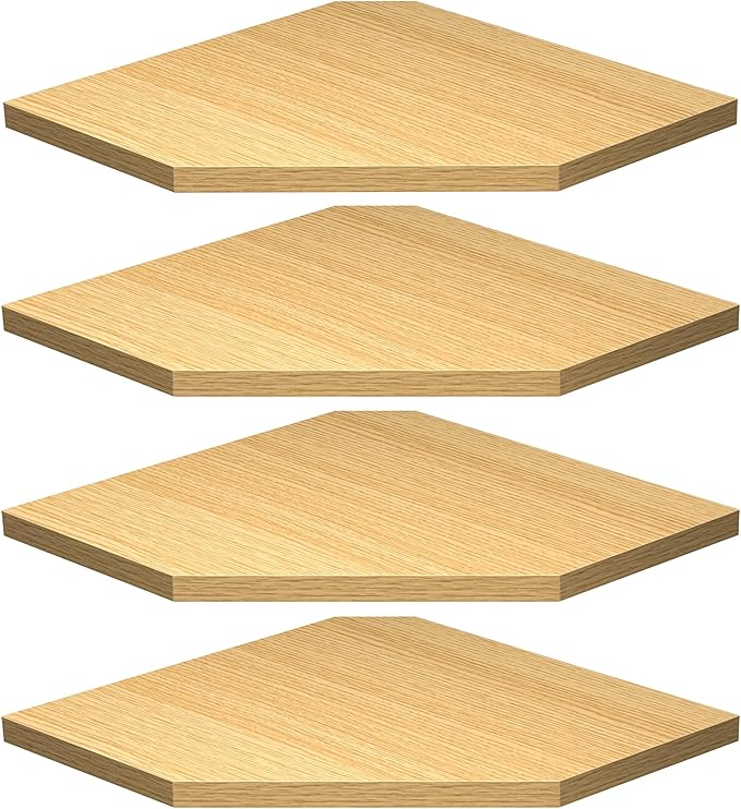 Corner Shelf Wall Mount, Corner Floating Shelves, Set of 4 Corner Wall Shelf Organizer, Rustic Wood Wall Storage Display Shelves for Living Room Bedroom Bathroom Kitchen, Oak