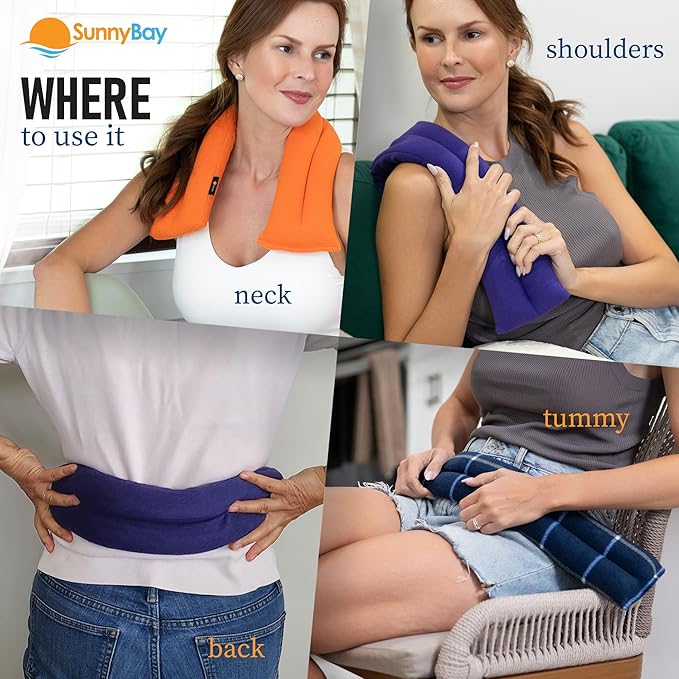 SunnyBay Microwave Heating Pad, Microwavable Heated Neck and Shoulder Wrap, Soothing Weighted Moist Heat or Ice Pack with Flaxseed and Lavender, FSA HSA Eligible, 26x5 Inches, 2.5 lbs, Navy Blue