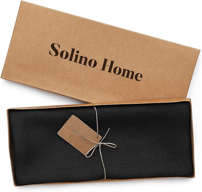 Solino Home Linen Black Table Runner 48 Inches - 100% Pure Linen Small Table Runner 14 x 48 Inch Ideal for Dresser and Coffee Tables - Fall, Autumn, Halloween, Thanksgiving - Fete
