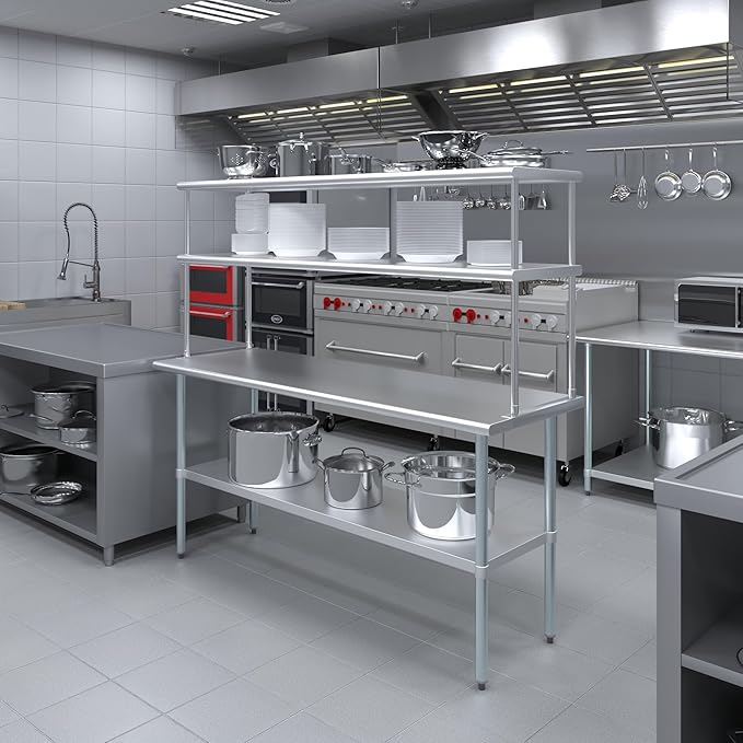 AmGood Stainless Steel Double-Tier Shelf | Work Table Overshelf | NSF Certified | Fits Over Tables | Many (72 in. Long x 18 in. Deep)