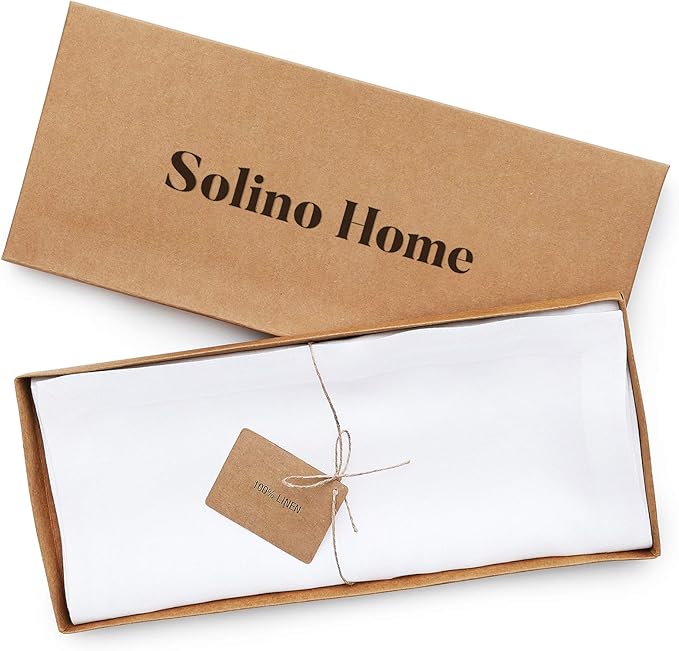 Solino Home Linen White Table Runner 132 Inches Long - 100% Pure Linen Extra Long Table Runner 14 x 132 Inch for Fall, Autumn, Halloween, Thanksgiving - Fete