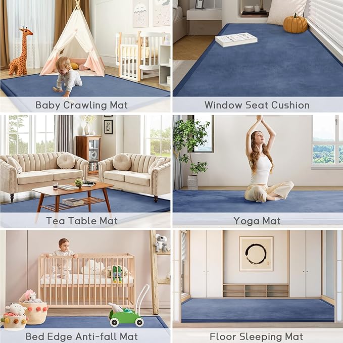 Baby Play Mat 1.2" Thick Memory Foam Nursery Rug Area Rug, 9’2” X 6’7” Yoga Mat Playmat Crawling Mat for Baby,Toddlers,Infants,Kids,Floor Mat Tatami Mat for Living Room with Non-Slip(Blue)