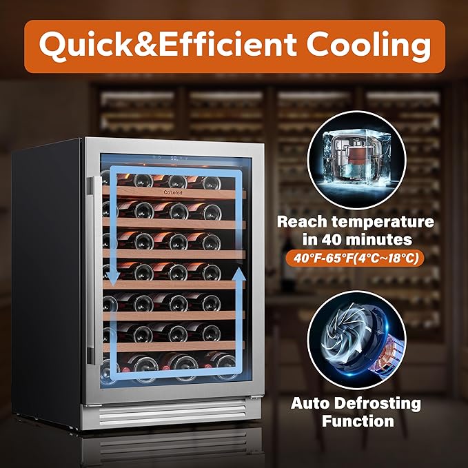 Ca'Lefort 24 Inch Wine Fridge, 54 Bottle Wine Cooler Refrigerator, 40-65°F Wine Refrigerator Glass Door, 3 LED Wine Fridge, Built-in or Freestanding Wine Fridge for Home/Bar/Kitchen (5.65 cu.ft)